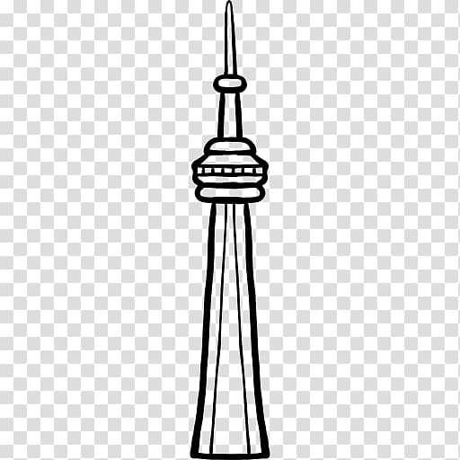 CN Tower Drawing Black and white, hand drawn color transparent background PNG clipart