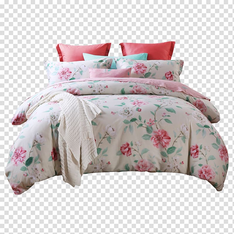 white and pink floral bed comforter, Bed sheet Blanket Bedding, Korean Princess is the core transparent background PNG clipart