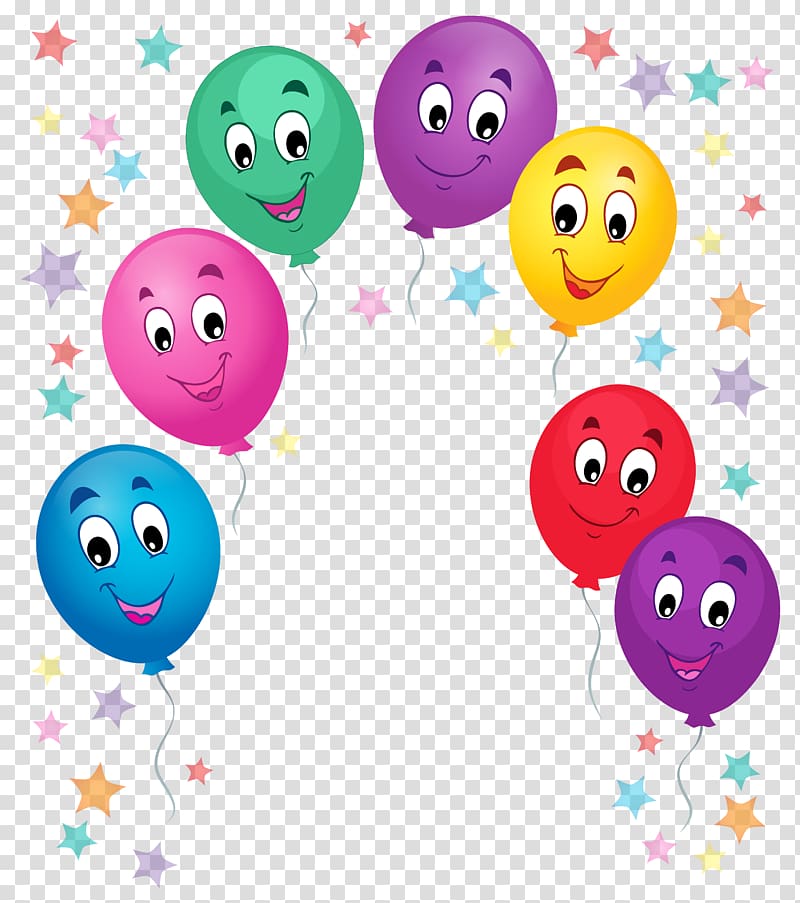 Cartoon Birthday cake Balloon , Balloons Cartoon Decoration , assorted-color balloon with face decor transparent background PNG clipart