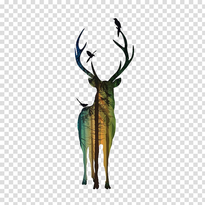Red deer Silhouette Antler Poster, deer transparent background PNG clipart