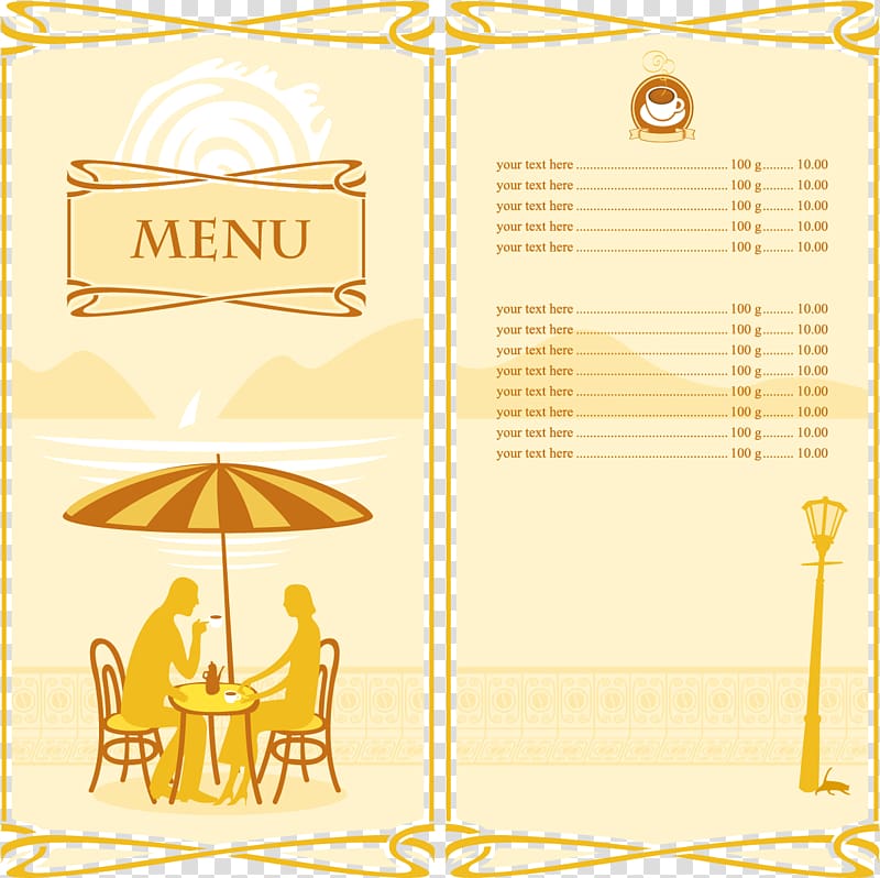 Cafe Menu Cartoon Silhouette, Elegant menu design material transparent background PNG clipart