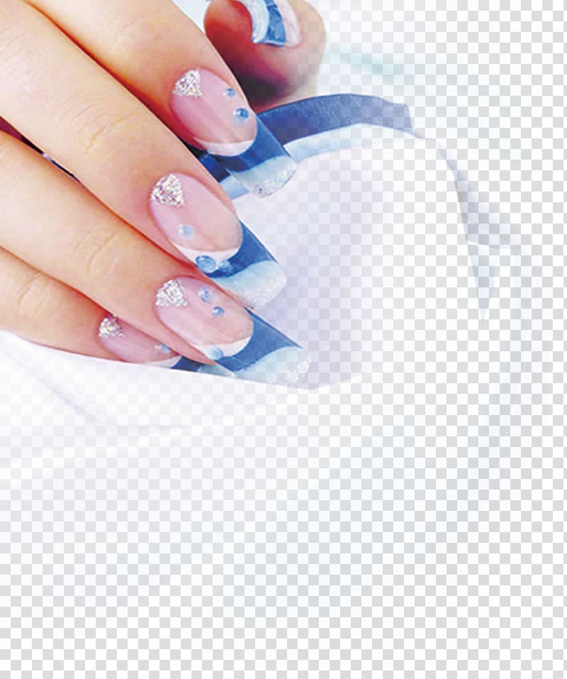 closeup of blue-and-white manicure, Nail art Artificial nails Liquid Gel nails, Nail transparent background PNG clipart