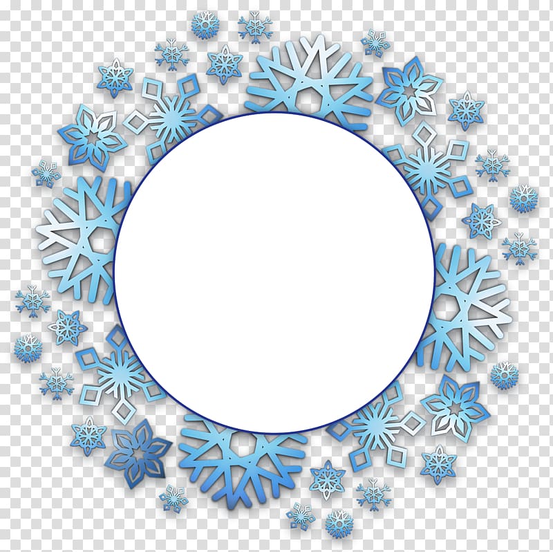 round with blue snowflake graphic, Snowflake Christmas, Snowflake border transparent background PNG clipart