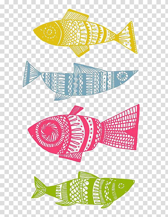 Drawing Illustrator Printmaking Art Illustration, Fish pattern transparent background PNG clipart