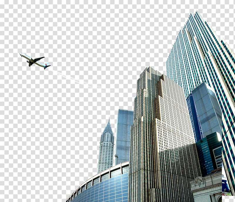airplane over city, China Poster, Lower right corner of real creative city building transparent background PNG clipart