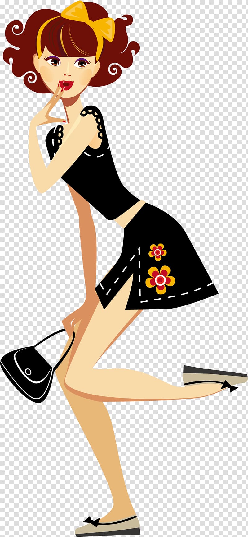 woman wearing slit skirt and tank top holding handbag , Cartoon Shopping Girl , Sexy girl transparent background PNG clipart