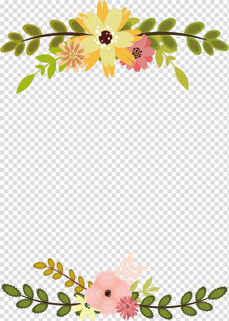 yellow, pink, and green flowers borders , Flower Leaf Floral design, Bouquet of flowers decorated with borders transparent background PNG clipart