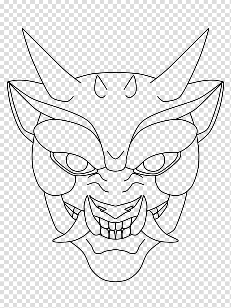 Oni Line art Drawing Guy Fawkes mask Legendary creature, JAPAN MASK transparent background PNG clipart