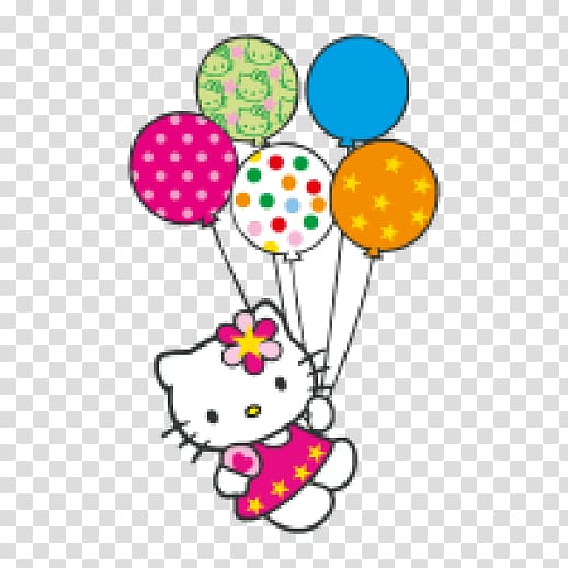 Hello Kitty holding balloons sticker, Hello Kitty Birthday cake Cat , Hello Kitty With Balloons transparent background PNG clipart