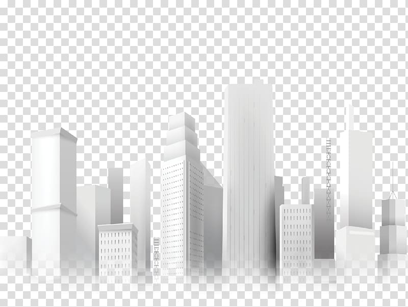 white 3D buildings illustration, Black and white Building Skyscraper Monochrome , buildings transparent background PNG clipart