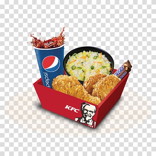 KFC Fast food Crispy fried chicken Hamburger Buffalo wing, rice box transparent background PNG clipart