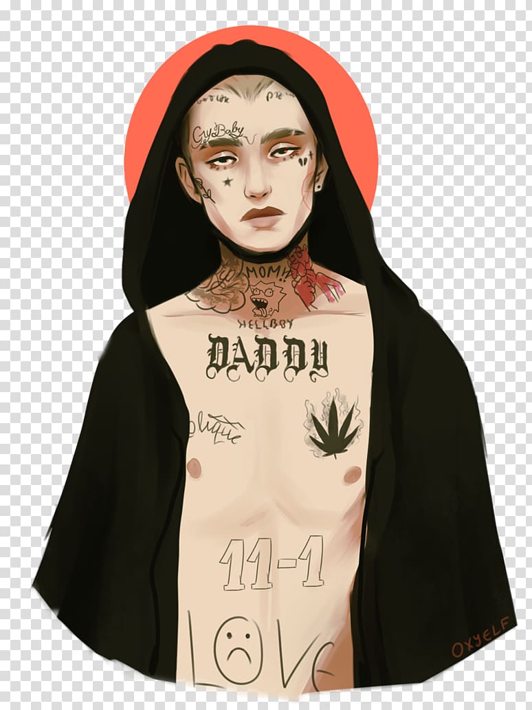 man wearing black robe with body tattoo painting, Lil Peep Tattoo Crybaby Art, Lil Peep transparent background PNG clipart