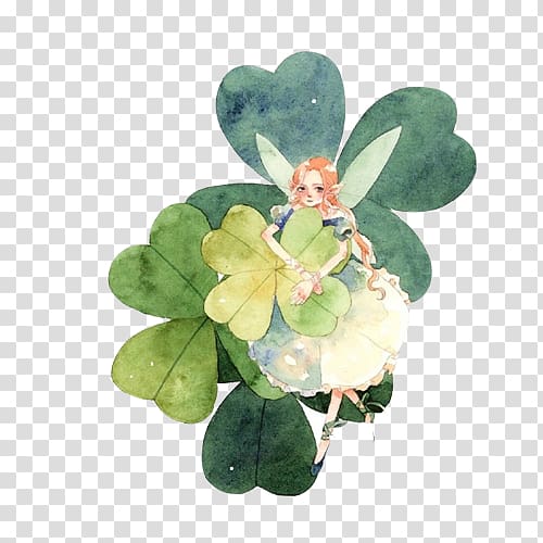 Four-leaf clover, Clover and Flower Fairy transparent background PNG clipart