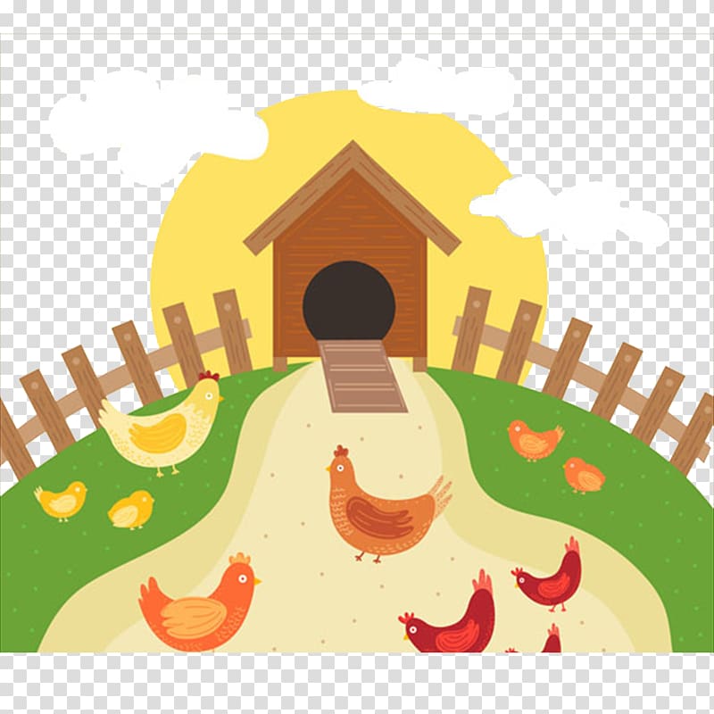 Chicken coop Poultry farming Egg, Cartoon chicken farm transparent background PNG clipart