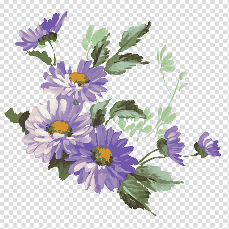 purple flowers illustration, Chrysanthemum Purple Ink wash painting Flower, Chrysanthemum decoration transparent background PNG clipart