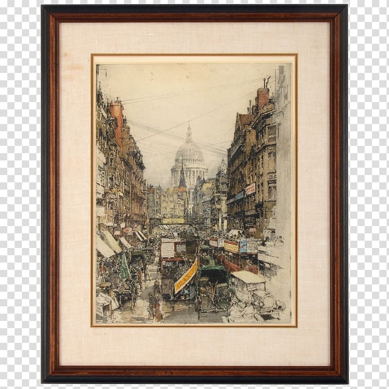 Solvang Antiques Fleet Street Printing Aquatint Painting, painting transparent background PNG clipart