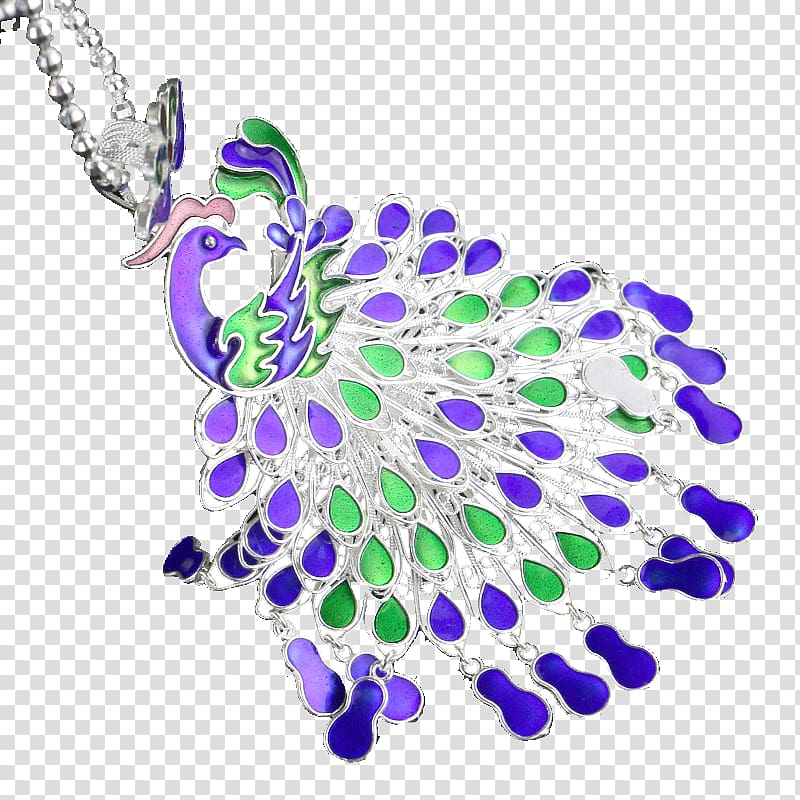Necklace , Peacock pattern silver necklace material transparent background PNG clipart