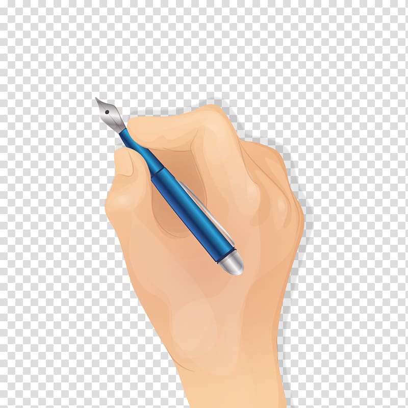 person holding blue paint brush , Thumb Handwriting, pen handwriting transparent background PNG clipart
