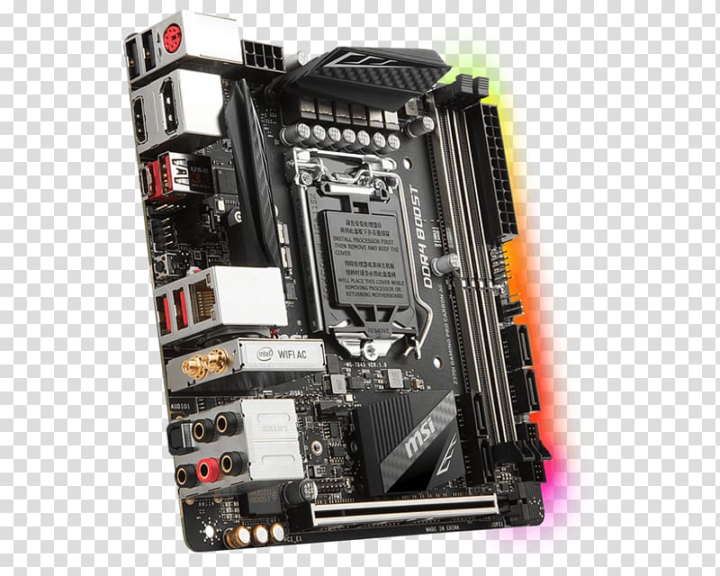 MSI Z370I GAMING PRO CARBON AC Intel Z370 LGA 1151 Mini-ITX motherboard MSI MSI Z370I GAMING PROCARBON AC Desktop Motherboard MSI Z370I GAMING PRO CARBON AC Intel Z370 LGA 1151 Mini-ITX motherboard MSI Z370I GAMING PRO CARBON AC Intel Z370 LGA 1151 Mini-I, intel transparent background PNG clipart