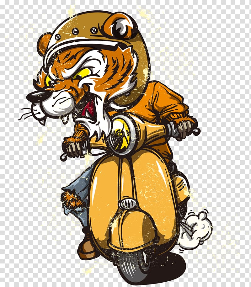 tiger riding in motor scooter graphic illustration, Tiger Scooter Euclidean , hand-painted riding a motorcycle tiger transparent background PNG clipart