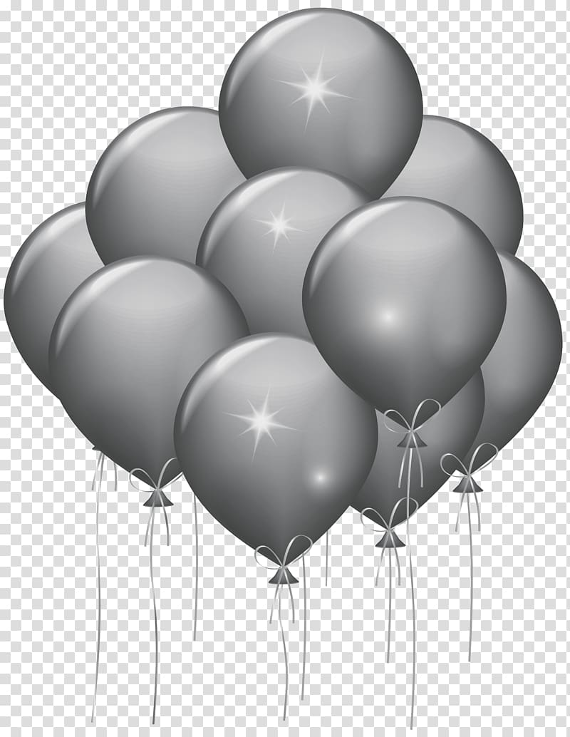 gray balloons illustration, Balloon Party Gold Confetti Birthday, Silver Balloons transparent background PNG clipart