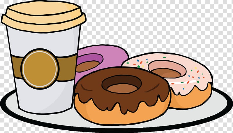 donuts and disposable cup on plate illustration, Donuts Coffee and doughnuts , donut transparent background PNG clipart