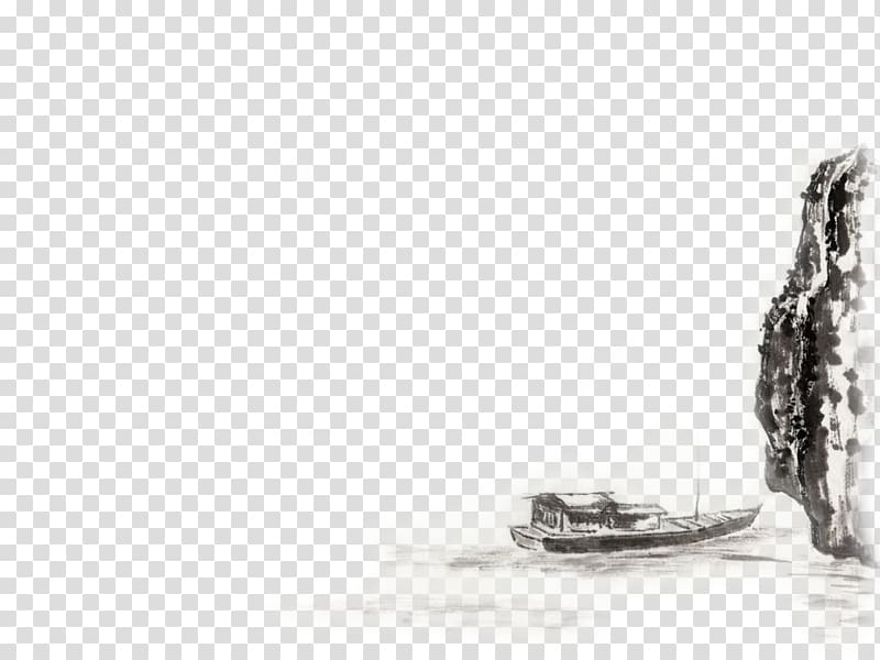 boat beside cliff sketch, China Ink wash painting Art Japanese painting, Chinese winds and mountains transparent background PNG clipart