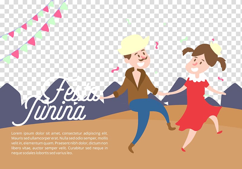 Festa Junina Dance Illustration, Celebrate the dancing of men and women transparent background PNG clipart