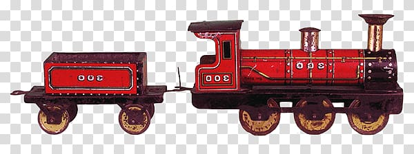 red train art, Vintage Tin Toy Train transparent background PNG clipart