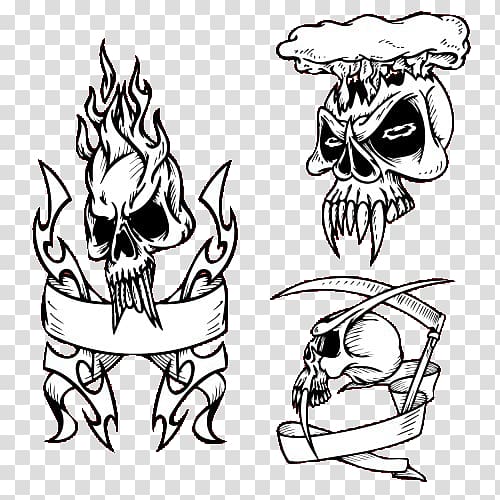 Skull Visual arts Sketch, White skull horror elements transparent background PNG clipart