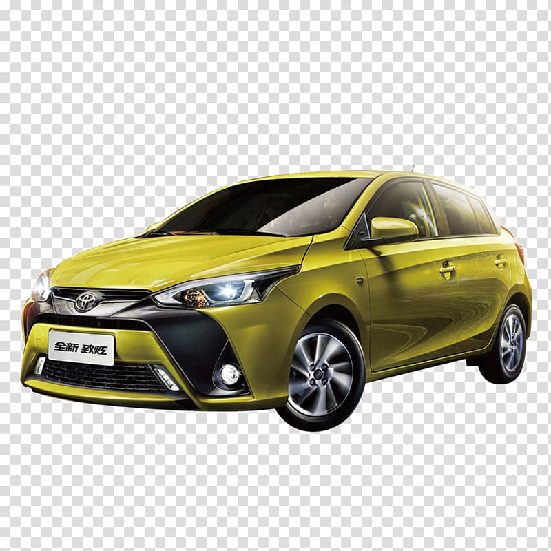 Mid-size car Toyota Vitz Compact car, Yellow car transparent background PNG clipart