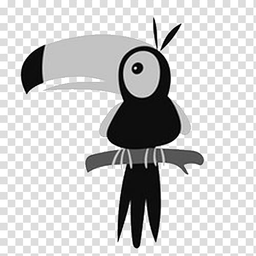 Bird Parrot Cartoon , Creative hand-painted black and white crow transparent background PNG clipart