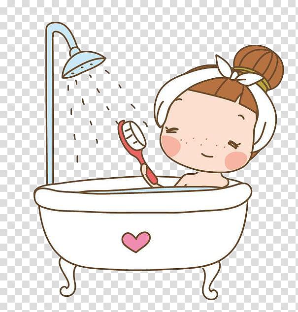 girl on bathtub illustration, Bathing Cartoon Shower gel, Cartoon girl taking a bath transparent background PNG clipart