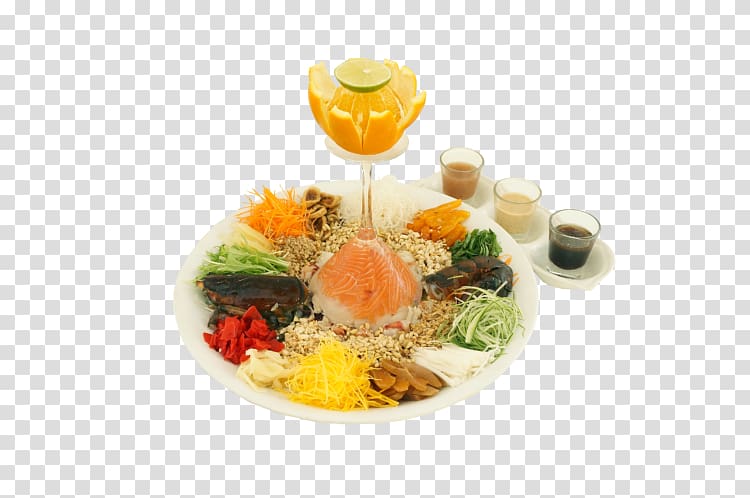 Hors d\'oeuvre Yusheng Sashimi Japanese Cuisine Vegetarian cuisine, Japanese New Year transparent background PNG clipart