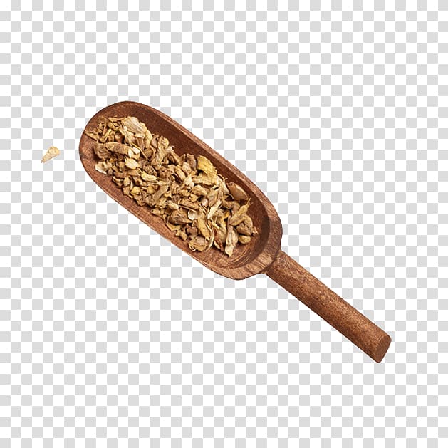 brown wooden nut dipper, Ginger Condiment Spice Ingredient, Spoon filled with spices transparent background PNG clipart