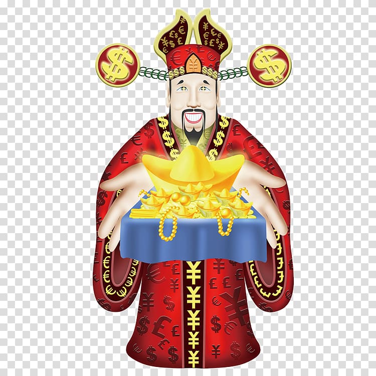 Wealth Caishen, God of wealth in the hands of gold transparent background PNG clipart