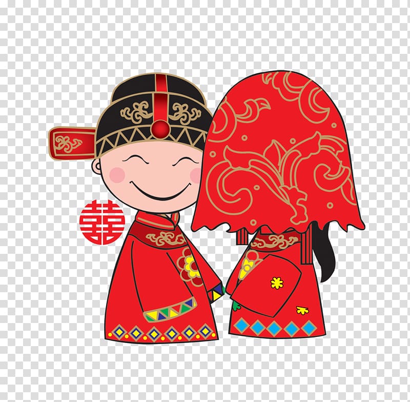 Bridegroom u76d6u5934 Chinese marriage, Cartoon bride and groom transparent background PNG clipart