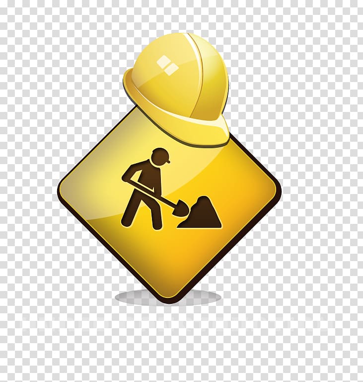 Architectural engineering Icon, Yellow flag man holding a shovel helmet foreign creative creative transparent background PNG clipart