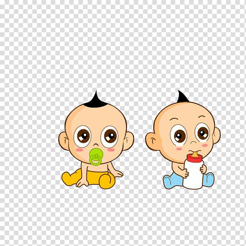 two sitting baby boys illustration, Infant Cartoon Milk Child, Milk and baby twins with a pacifier transparent background PNG clipart