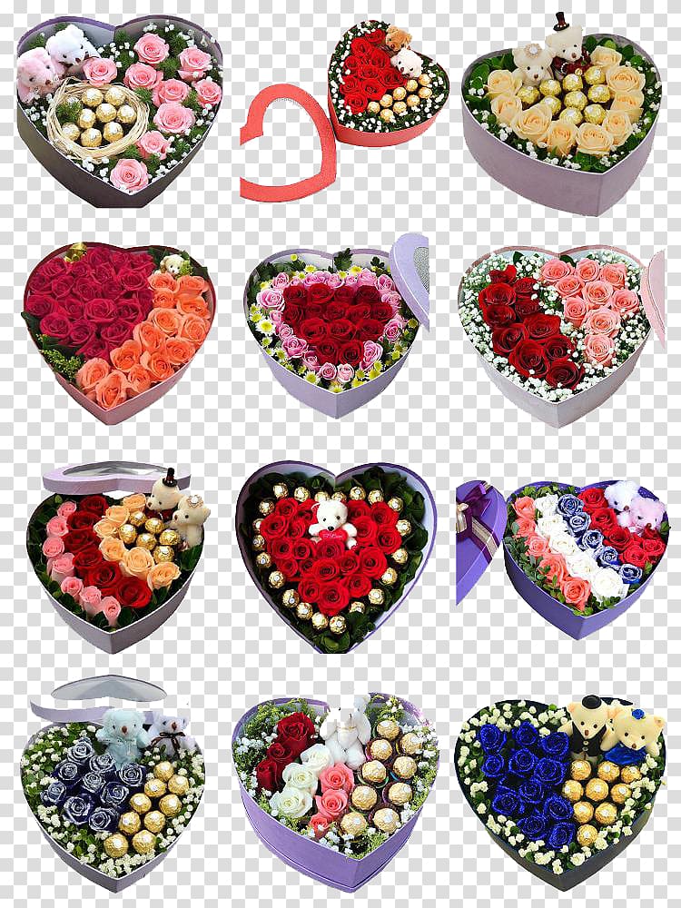 Packaging and labeling Designer, Heart Flowers Gift Packages transparent background PNG clipart