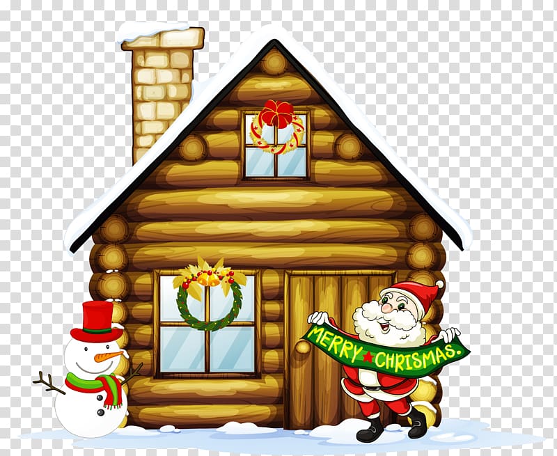 brown and multicolored house, Santa and Snowman , Christmas House with Santa and Snowman transparent background PNG clipart