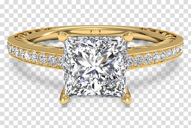 Princess cut Diamond cut Engagement ring, gold bracelet transparent background PNG clipart