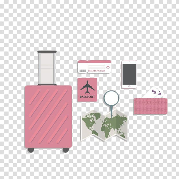 pink luggage bag, Travel Suitcase Euclidean Baggage Icon, Pink travel luggage transparent background PNG clipart