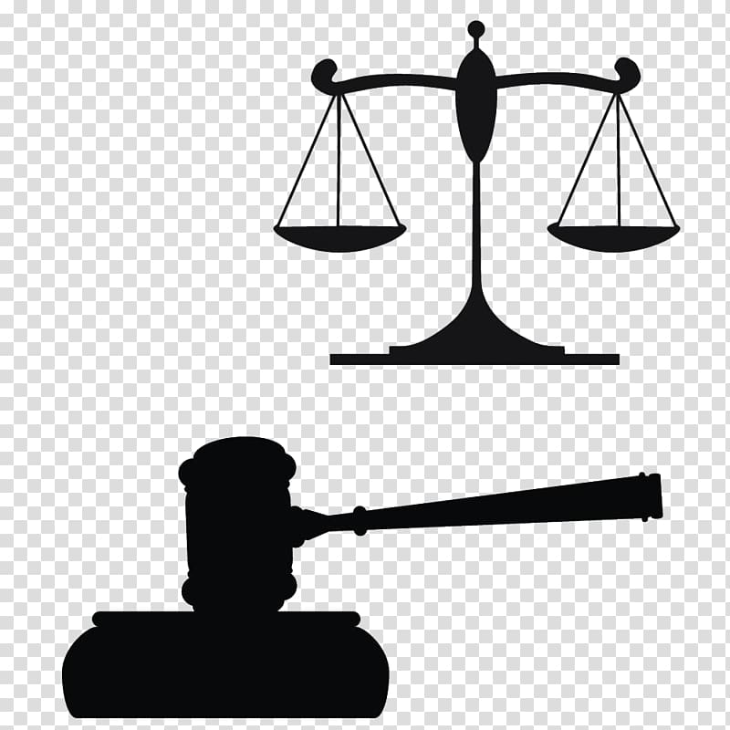 black balancing scale and mallet , Gavel Justice Judge , Black balance hammer silhouette transparent background PNG clipart