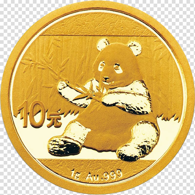 Giant panda Perth Mint Chinese Gold Panda Bullion coin, gold transparent background PNG clipart