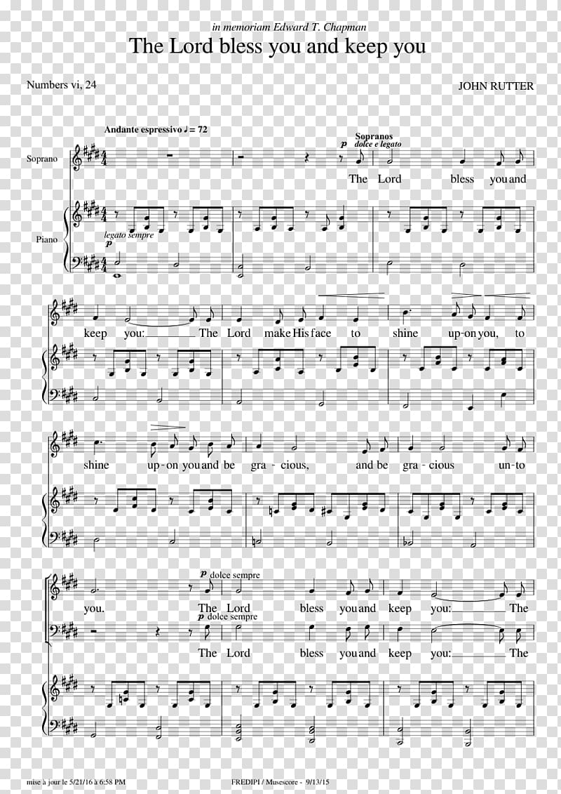 Sheet Music Choir The Lord bless you and keep you SATB, sheet music transparent background PNG clipart