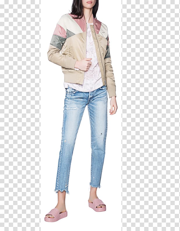 Jeans Leather jacket Denim Schott NYC, fashion female model transparent background PNG clipart