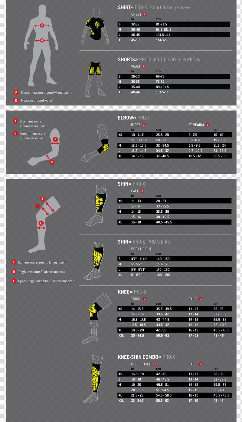 Shin guard Knee pad Thuro Skate Shop Tibia Elbow pad, size chart design elements transparent background PNG clipart