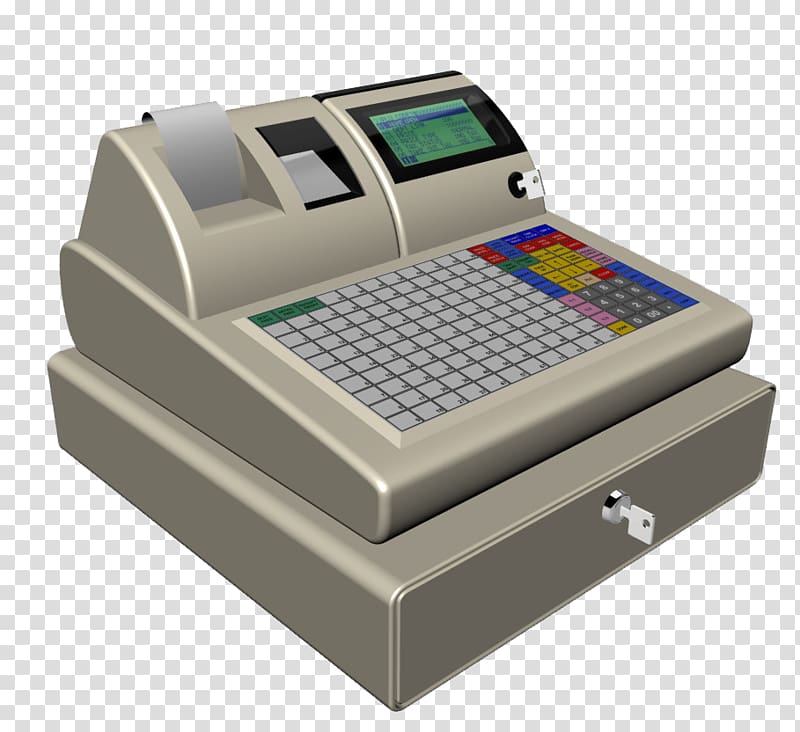 Cash register Machine, Vintage grey small screen cash register transparent background PNG clipart