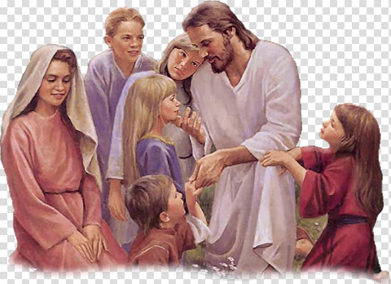 Jesus Christ talking to children painting, Bible Child